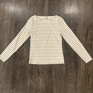 J. Crew Cream and Tan Striped Long Sleeve Tee